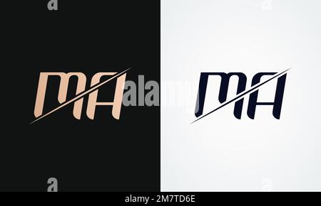 Modello vettoriale per il design del logo della lettera ma. Logo lettera ma oro e nero Illustrazione Vettoriale