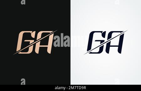 Modello vettoriale per il design del logo GA Letter. Logo GA lettera oro e nero Illustrazione Vettoriale