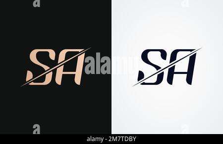 Modello vettoriale per il design del logo SA Letter. Logo SA lettera oro e nero Illustrazione Vettoriale