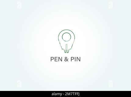 logo a penna. illustrazione della penna. logo della posizione del pin. icona del logo creativo. Elemento di design del logo pin della mappa Illustrazione Vettoriale