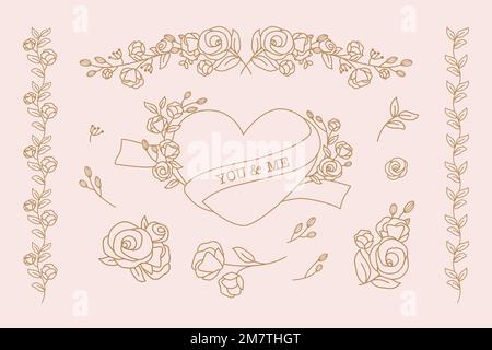 Cuore e fiore doodle collezione vettore Illustrazione Vettoriale