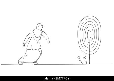 Disegno di una donna d'affari cercare di colpire un obiettivo. Stile artistico a una linea Illustrazione Vettoriale