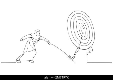 Cartone animato di donna d'affari cercare di colpire un obiettivo. Stile artistico a linea singola Illustrazione Vettoriale