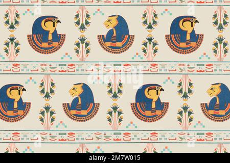 Sfondo vettoriale con motivo senza giunture egiziano Tefnut Illustrazione Vettoriale