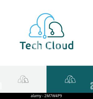 Logo della linea di circuiti della tecnologia Tech Rain Cloud Illustrazione Vettoriale