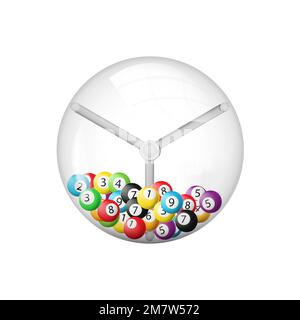 3d rendering della macchina lotteria con palline interne isolate su fondo bianco. Illustrazione vettoriale. EPS 10. Illustrazione Vettoriale