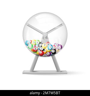 3d rendering della macchina lotteria con palline interne isolate su fondo bianco. Illustrazione vettoriale. EPS 10. Illustrazione Vettoriale