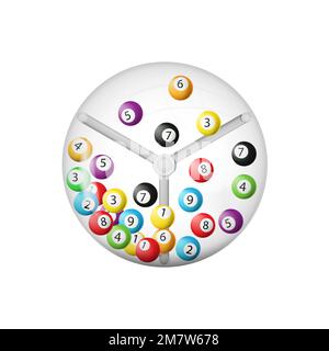 3d rendering della macchina lotteria con palline interne isolate su fondo bianco. Illustrazione vettoriale. EPS 10. Illustrazione Vettoriale