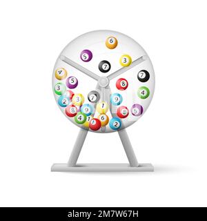 3d rendering della macchina lotteria con palline interne isolate su fondo bianco. Illustrazione vettoriale. EPS 10. Illustrazione Vettoriale