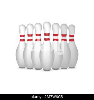 birilli di bowling isolato su bianco. Illustrazione vettoriale. EPS 10. Illustrazione Vettoriale