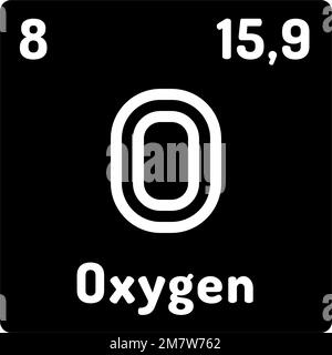 illustrazione del vettore icona glifo dell'elemento chimico dell'ossigeno Illustrazione Vettoriale