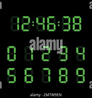 Numero orologio digitale impostato. Cifre elettroniche. Illustrazione vettoriale. EPS 10. Illustrazione Vettoriale