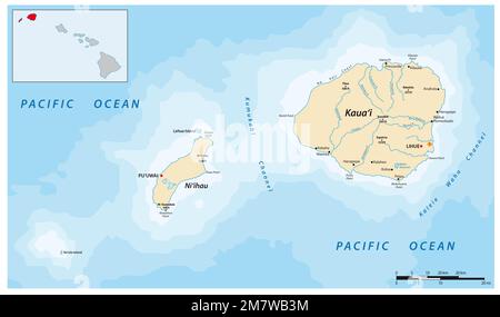 mappa della Contea di Kauai, Niihau e Kauai, Hawaii Foto Stock