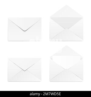 Set di 3D buste vuote mockup. Modello di inviluppi realistici per la raccolta. Isolato sullo sfondo. Illustrazione vettoriale Illustrazione Vettoriale