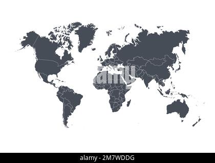 Mappa del mondo con paesi isolati su sfondo bianco. Illustrazione vettoriale. EPS 10. Illustrazione Vettoriale