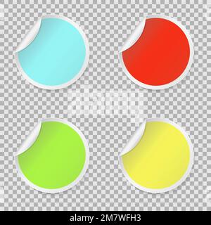 Set di adesivi, collezione di adesivi colorati rotondi. Sticker di carta a strappo tondo con ombreggiatura. isolato su sfondo bianco. Illustrazione vettoriale. EPS Illustrazione Vettoriale