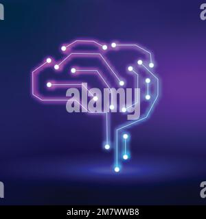 Vettore icona cervello di connessione tecnologia ai nel concetto di trasformazione digitale viola Illustrazione Vettoriale