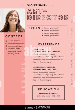 CV femminile con template vettoriale modificabile per i professionisti e i livelli di ingresso Illustrazione Vettoriale