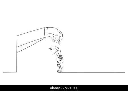 Cartone animato di avidità uomo d'affari tenere piccole persone scuotere per ottenere tutti i loro soldi. Metafora per l'aumento delle tasse, il governo aumentare le tasse o rubare denaro da peop Illustrazione Vettoriale