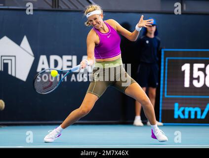 Adelaide, Australia - 10/01/2023, Victoria Azarenka della Bielorussia in azione durante il primo round del 2023° torneo di tennis di Adelaide International 2, WTA 500, il 10 gennaio 2023 ad Adelaide, Australia - Foto: Rob Prange/DPPI/LiveMedia Foto Stock