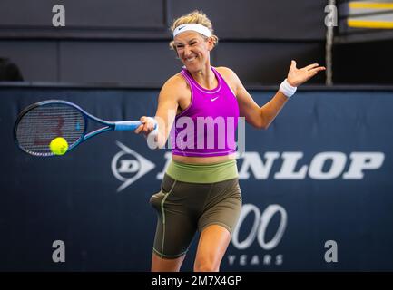 Adelaide, Australia - 10/01/2023, Victoria Azarenka della Bielorussia in azione durante il primo round del 2023° torneo di tennis di Adelaide International 2, WTA 500, il 10 gennaio 2023 ad Adelaide, Australia - Foto: Rob Prange/DPPI/LiveMedia Foto Stock