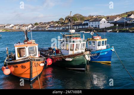 Imbarcazioni da pesca tradizionali ormeggiate al piccolo molo di Portaferry, County Down, Irlanda del Nord, Regno Unito, REGNO UNITO Foto Stock
