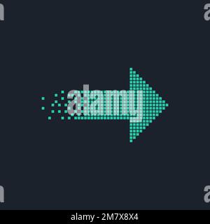 Pixel art design del logo freccia isolato su sfondo bianco. Illustrazione vettoriale. EPS 10. Illustrazione Vettoriale