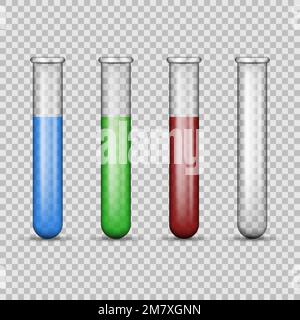 Set di tubi in vetro per uso medico isolati su sfondo trasparente. Illustrazione vettoriale. EPS 10. Illustrazione Vettoriale