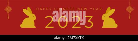 Felice anno nuovo cinese. Anno del coniglio. 2023. Banner orizzontale. Illustrazione vettoriale, design piatto Illustrazione Vettoriale