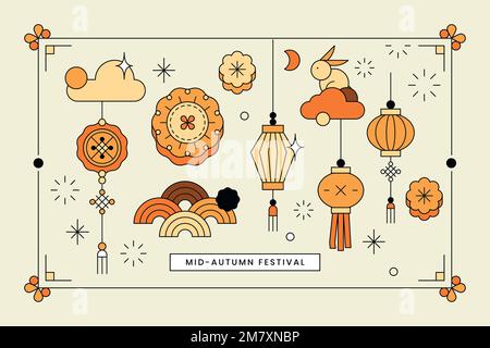 Beige cinese metà autunno festival vettore di sfondo Illustrazione Vettoriale