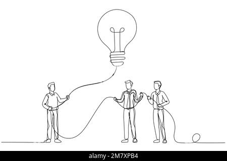 Illustrazione di un uomo d'affari che tiene la lampadina come aquilone. Immaginazione e creatività. Stile artistico a linea singola Illustrazione Vettoriale