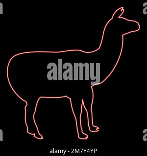 Neon alpaca lama lama lama Guanaco rosso colore vettore immagine immagine piatto stile luce Illustrazione Vettoriale