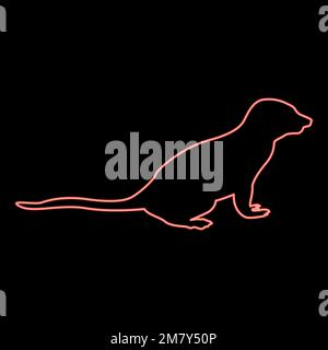 Neon meerkat in posa Suricata Suricatta colore rosso vettore immagine immagine piatto stile luce Illustrazione Vettoriale