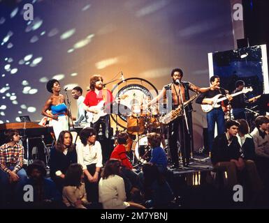 Rockpop, Konzert- und Live-Musik-Sendereihe, Deutschland 1977 - 1982, Sendung vom 21. Aprile 1979, live on stage: Band 'Snowball' , deutsch-amerikanische Funk Rock Band, mit ihrem Song 'Move to the Music' Foto Stock