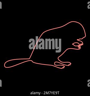 Neon castoro animale roditore stand rosso colore vettore immagine immagine piatto stile luce Illustrazione Vettoriale