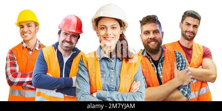 Team di operai industriali e edili in giubbotti di sicurezza arancioni come concetto Foto Stock