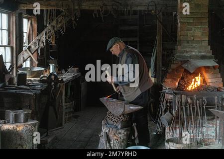 Fabbro, re Landing, storico villaggio anglofoni, il principe William parrocchia, Fredericton, New Brunswick, Canada, AMERICA DEL NORD Foto Stock