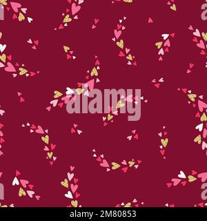 Cuori ripetuti motivo senza cuciture, disegnati a mano con effetto glitter oro, sfondo carino. Infinite stampe romantiche - design vettoriale Illustrazione Vettoriale