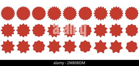Imposta i badge Sunburst. Etichetta Collection Star. Diverse stelle isolate su sfondo bianco. Illustrazione vettoriale. EPS 10 Illustrazione Vettoriale