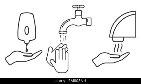 Serie di procedure di lavaggio delle mani isolate su sfondo bianco. Illustrazione vettoriale. EPS 10. Illustrazione Vettoriale