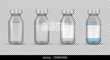 Set di fiale mediche in vetro trasparente. Illustrazione vettoriale. EPS 10. Illustrazione Vettoriale