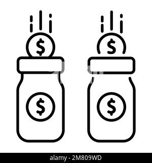 Vasetto di vetro pieno di monete d'oro. Risparmio di moneta in dollari in Moneybox. Illustrazione vettoriale. Banner Web. EPS 10. Illustrazione Vettoriale