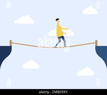 Uomo che cammina sulla corda Walk Way Vector Illustration. EPS 10. Illustrazione Vettoriale