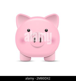Vista frontale. Rosa piggy Bank isolato su sfondo bianco. Illustrazione vettoriale. EPS 10. Illustrazione Vettoriale