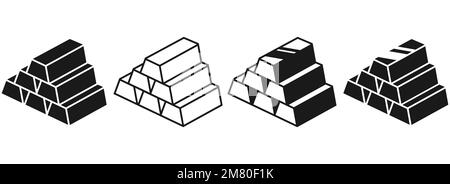 Set di icone a barre dorate. Finanza commerciale. Lingotti o barrette d'oro. Illustrazione vettoriale. EPS 10. Illustrazione Vettoriale