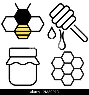 Set di icone Honey Sign Black Thin Line. Illustrazione vettoriale. EPS 10. Illustrazione Vettoriale