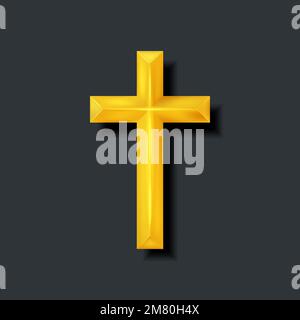 Croce cristiana d'oro. Croce realistica isolato sullo sfondo. Illustrazione vettoriale. EPS 10. Illustrazione Vettoriale