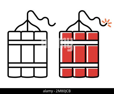 Bomba dinamite bastoni con icona fuoco flash. Illustrazione vettoriale. EPS 10. Illustrazione Vettoriale