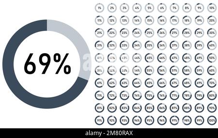 Set di diagrammi percentuali del cerchio da 0 a 100 per i dati infografici. Illustrazione vettoriale. EPS 10. Illustrazione Vettoriale