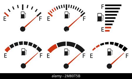 Serie di icone dell'indicatore del livello del combustibile piene. Illustrazione vettoriale. EPS 10. Illustrazione Vettoriale